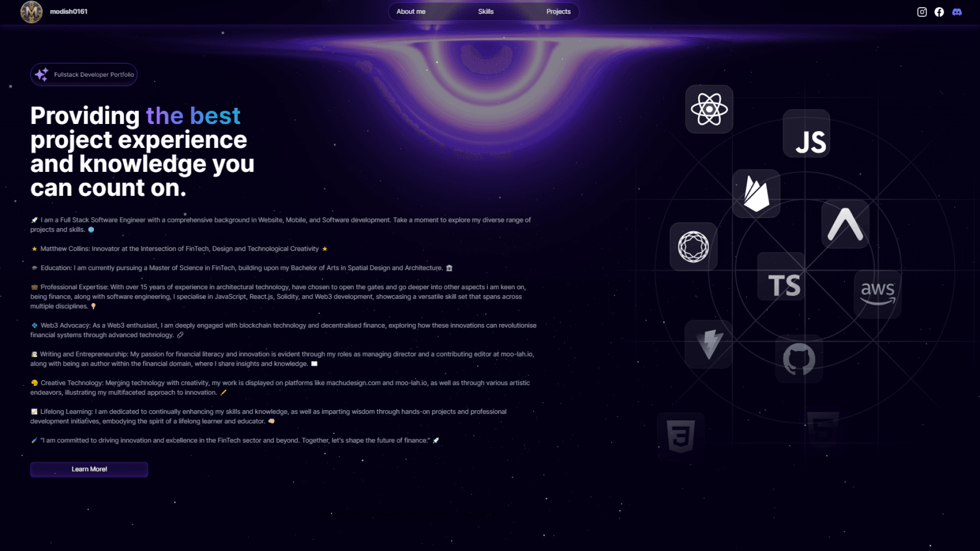 Modish0161 Space-Portfolio - Full Stack Development Experience.